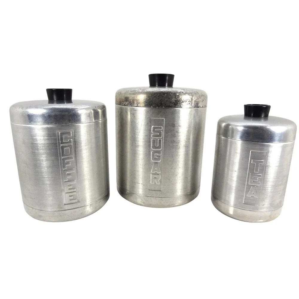 Vintage‎ Mid Century Metasco Aluminum Kitchen Canister Set Sugar Coffee Tea